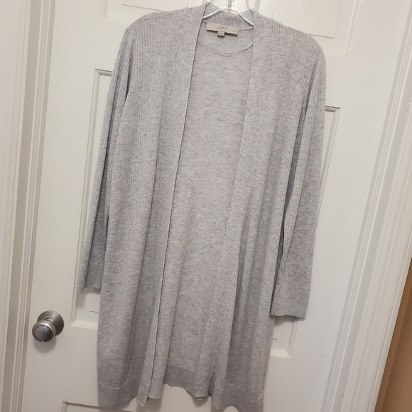LOFT Light Gray Duster Open front Cardigan Size XLP, lightweight, casual - Picture 7 of 9